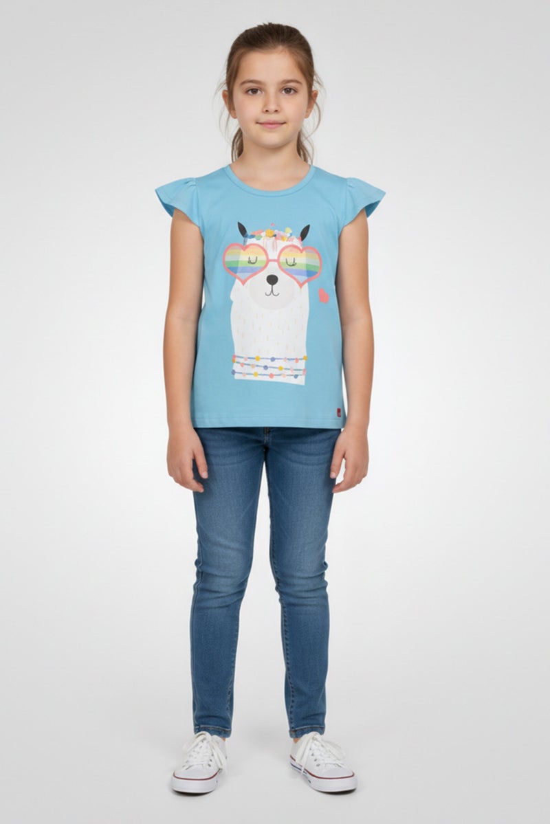 Hamleys Kids Girl Crew Neck Long Sleeve Graphic Print T-Shirt, Light Blue - Image 1