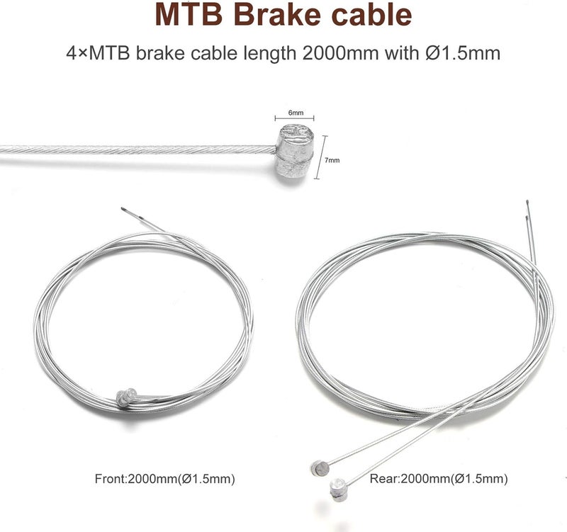mamakoi 4PCS Premium Bike Brake Cable Set,Universal Standard Bicycle Brake Cable, Professional Bicycle Brake line For Front and Rear Mountain MTB or Road Bikes,include Free Cable Cap End Crimps accessories 2M - Image 4