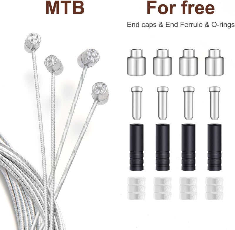 mamakoi 4PCS Premium Bike Brake Cable Set,Universal Standard Bicycle Brake Cable, Professional Bicycle Brake line For Front and Rear Mountain MTB or Road Bikes,include Free Cable Cap End Crimps accessories 2M - Image 3