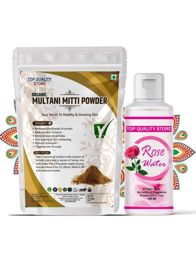 Top Quality Store TQS Natural Multani Mitti powder + Rose Water for Face, Skin and Fuller's Earth, - Image 1