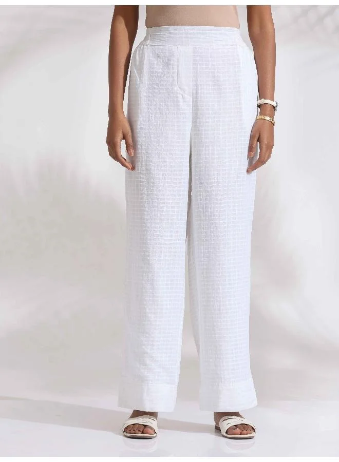 trueBrowns White Check Cotton Kurta Set