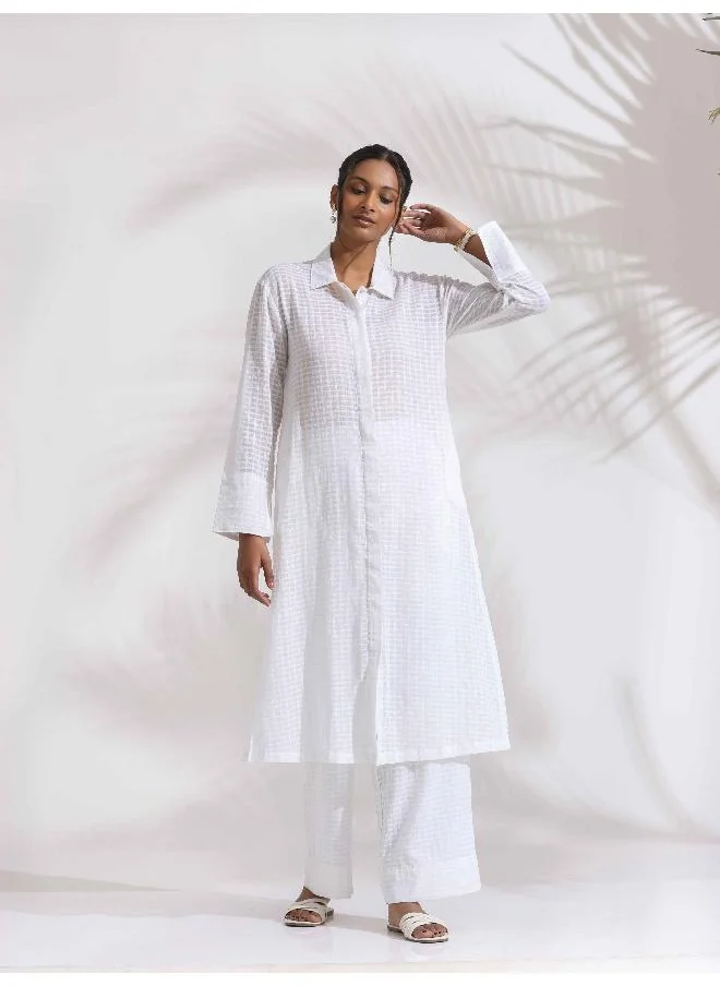 trueBrowns White Check Cotton Kurta Set