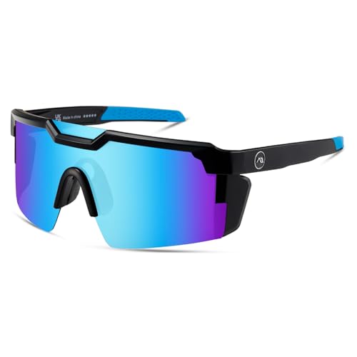 kimorn Polarized Sports Sunglasses for Men, Warp Around Goggles Sun Glasses with UV400 Protection for Driving Fishing (Black/Blue) - Image 1