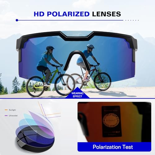 kimorn Polarized Sports Sunglasses for Men, Warp Around Goggles Sun Glasses with UV400 Protection for Driving Fishing (Black/Blue) - Image 5