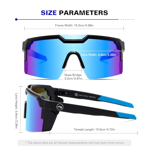 kimorn Polarized Sports Sunglasses for Men, Warp Around Goggles Sun Glasses with UV400 Protection for Driving Fishing (Black/Blue) - Image 3
