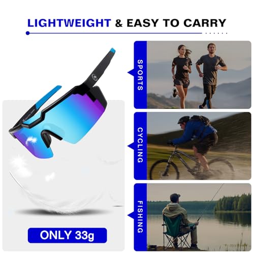 kimorn Polarized Sports Sunglasses for Men, Warp Around Goggles Sun Glasses with UV400 Protection for Driving Fishing (Black/Blue) - Image 4