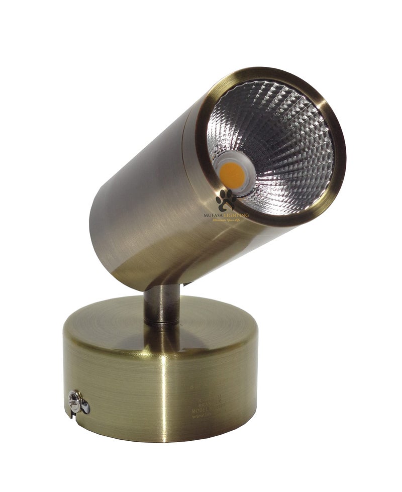 Mufasa 10 Watts Antique Brass Finish 6Inch LED Spotlight Focus Light Bedroom Reading Display Wall Light (Warm White) - Image 1