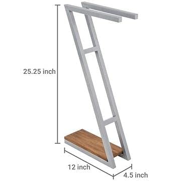 INDIAN DECOR INDIAN DECOR 21411 Space Saving Freestanding Grey Metal Towel Rack with Wood Base Grey  - Image 5