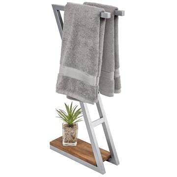 INDIAN DECOR INDIAN DECOR 21411 Space Saving Freestanding Grey Metal Towel Rack with Wood Base Grey  - Image 2