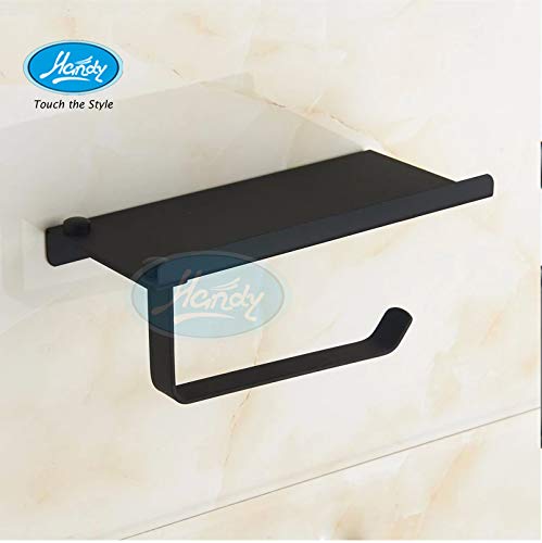 HANDY Bathroom Accessories Stainless Steel Black Toilet Paper Holder with Shelf, Toilet Paper Dispenser, Tissue Dispenser with Phone Shelf Perfect for Baby Wipe| Pack of 1 pcs - Image 2