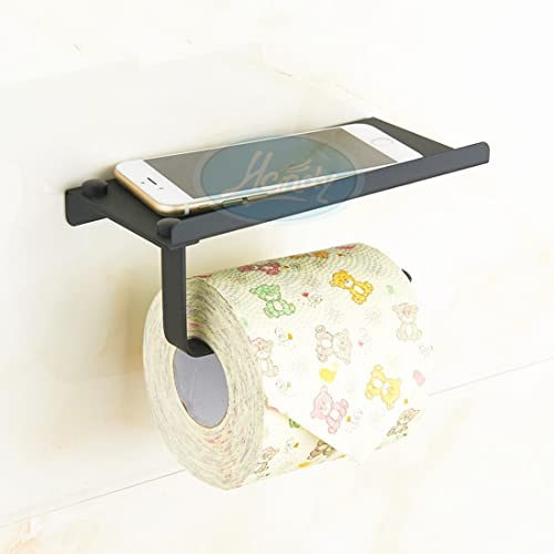 HANDY Bathroom Accessories Stainless Steel Black Toilet Paper Holder with Shelf, Toilet Paper Dispenser, Tissue Dispenser with Phone Shelf Perfect for Baby Wipe| Pack of 1 pcs - Image 1