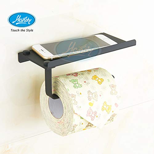 HANDY Bathroom Accessories Stainless Steel Black Toilet Paper Holder with Shelf, Toilet Paper Dispenser, Tissue Dispenser with Phone Shelf Perfect for Baby Wipe| Pack of 1 pcs - Image 4