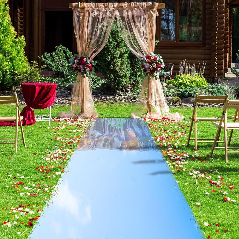 Tinideya 3.3 x 98.4 ft Mirror Rug Aisle Runner for Wedding Ceremony Double Sided Reflective Carpet Aisle Runner Walkway Rug Roll for Outdoor Birthday Graduation Party Decor(Silver) - Image 5