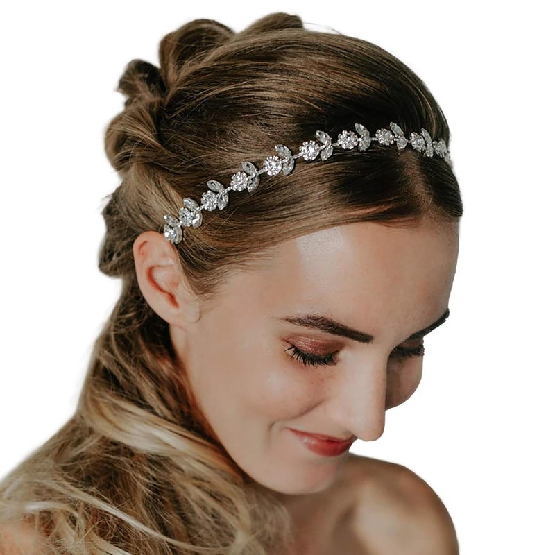 WOVOWOVO Flower Girl Headpiece for Girls Teens Women Crystal Headband Flower Crown Hairbands Communion Bride Wedding Tiara Hair Accessories