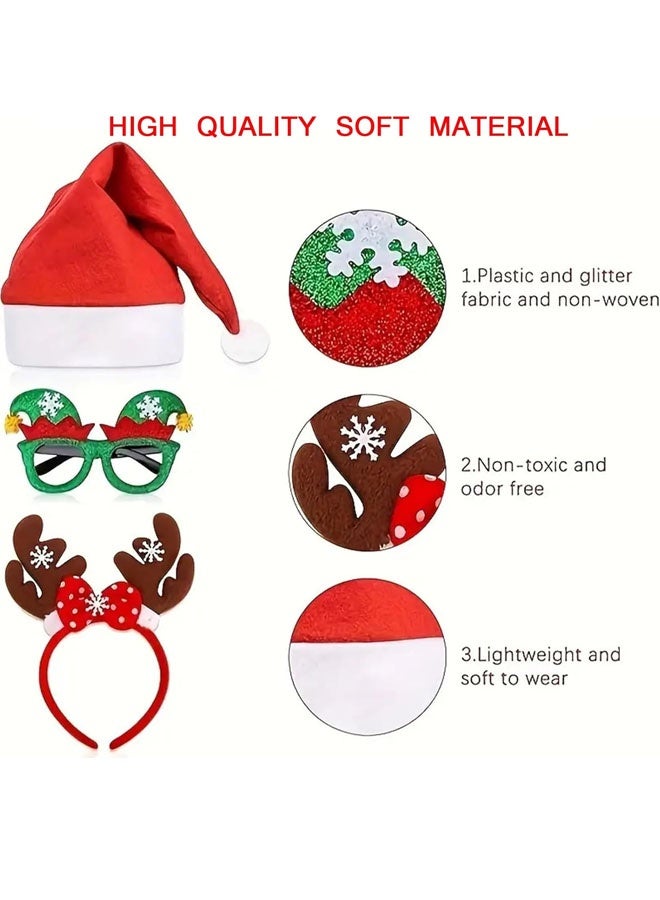 Beauenty Christmas Glasses Frame Christmas Headbands Christmas Hats Set of 24, Hair Hoop Eyewear Eyeglasses Christmas Decoration, Santa Hat Christmas Photo Props for Xmas Party Supplies for kid - Image 3