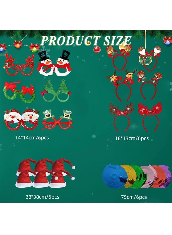 Beauenty Christmas Glasses Frame Christmas Headbands Christmas Hats Set of 24, Hair Hoop Eyewear Eyeglasses Christmas Decoration, Santa Hat Christmas Photo Props for Xmas Party Supplies for kid - Image 4