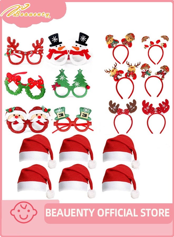 Beauenty Christmas Glasses Frame Christmas Headbands Christmas Hats Set of 24, Hair Hoop Eyewear Eyeglasses Christmas Decoration, Santa Hat Christmas Photo Props for Xmas Party Supplies for kid - Image 1