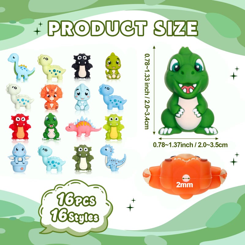 Ferreve 16 Pcs 3D Dinosaur Beads Animal Silicone Focal Beads for Keychain Making Pens Focal Bead Bulk for Beadable Keychain DIY Crafts Necklace Bracelet Phone Chain Charms Jewelry Making - Image 2