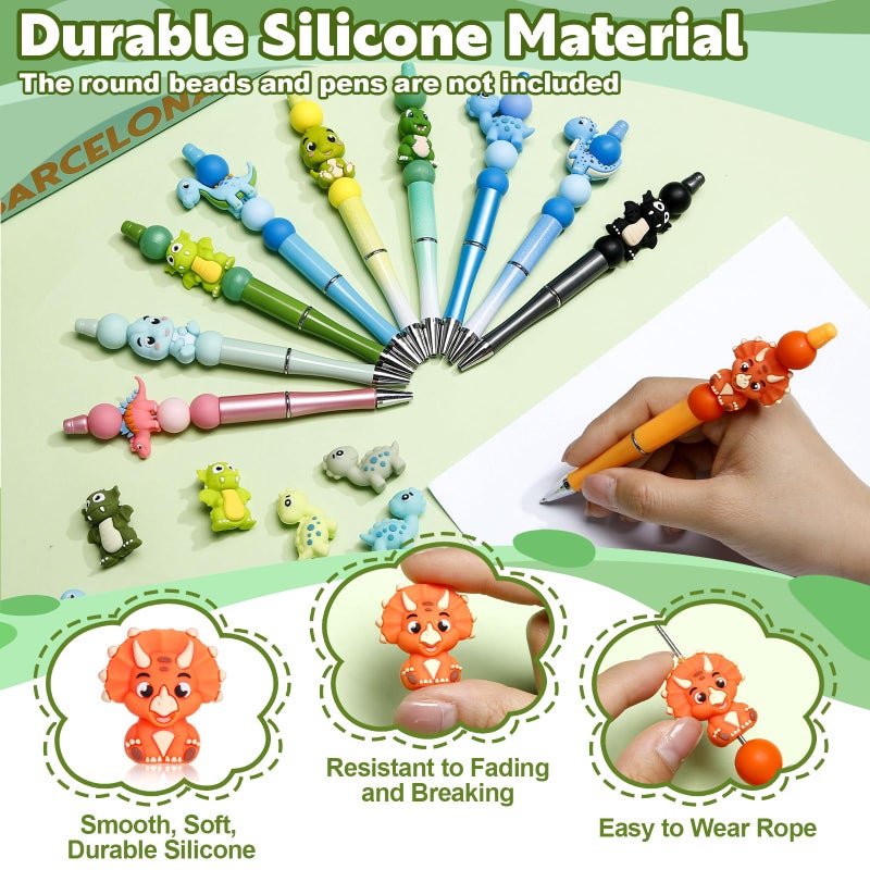 Ferreve 16 Pcs 3D Dinosaur Beads Animal Silicone Focal Beads for Keychain Making Pens Focal Bead Bulk for Beadable Keychain DIY Crafts Necklace Bracelet Phone Chain Charms Jewelry Making - Image 3