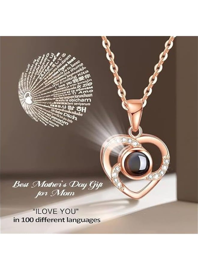 بيوينتي صندوق هدايا أنيق مع وردة حمراء محفوظة قلادة على شكل قلب بعبارة I LOVE YOU للأم والابنة والصديقة والزوجة في الذكرى السنوية والزفاف وأعياد الميلاد - Image 2