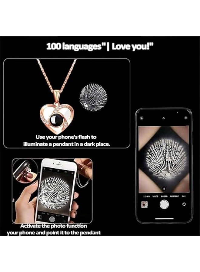 بيوينتي صندوق هدايا أنيق مع وردة حمراء محفوظة قلادة على شكل قلب بعبارة I LOVE YOU للأم والابنة والصديقة والزوجة في الذكرى السنوية والزفاف وأعياد الميلاد - Image 4