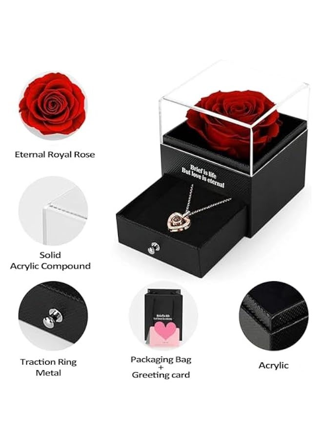 بيوينتي صندوق هدايا أنيق مع وردة حمراء محفوظة قلادة على شكل قلب بعبارة I LOVE YOU للأم والابنة والصديقة والزوجة في الذكرى السنوية والزفاف وأعياد الميلاد - Image 5