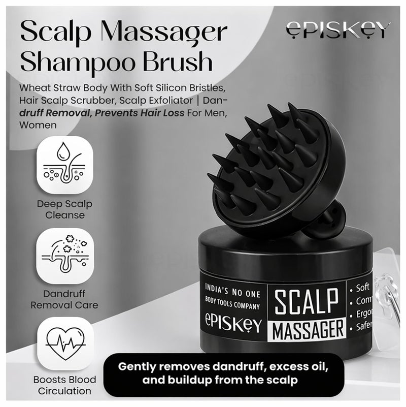 Episkey Scalp Massager Shampoo Brush for Hair Wash Anti-Dandruff Silicone Scalp Scrubber with Soft Bristles Deep Clean, Exfoliation & Hair Growth Ayurvedic Head Massage Brush for Men&Women(BLACK-35) - Image 2