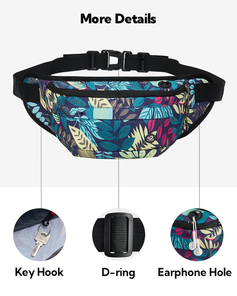 WATERFLY Fanny Pack for Men Women Water Resistant Large Hiking Waist Bag Pack Carrying All Phones for Running Walking Traveling (Black Leaf) - Image 4