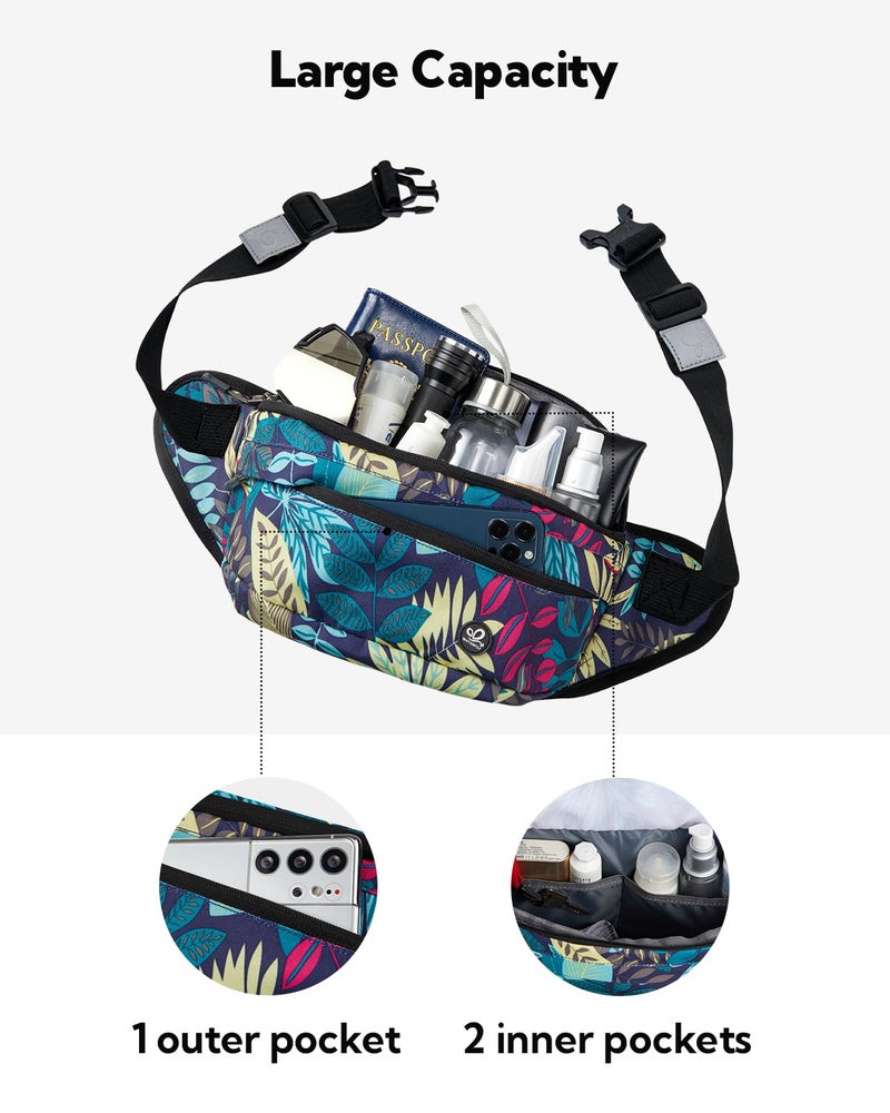 WATERFLY Fanny Pack for Men Women Water Resistant Large Hiking Waist Bag Pack Carrying All Phones for Running Walking Traveling (Black Leaf) - Image 3