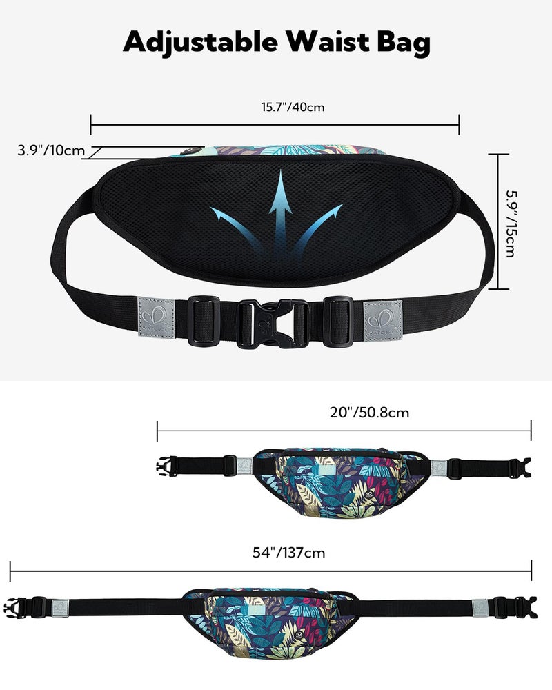 WATERFLY Fanny Pack for Men Women Water Resistant Large Hiking Waist Bag Pack Carrying All Phones for Running Walking Traveling (Black Leaf) - Image 5