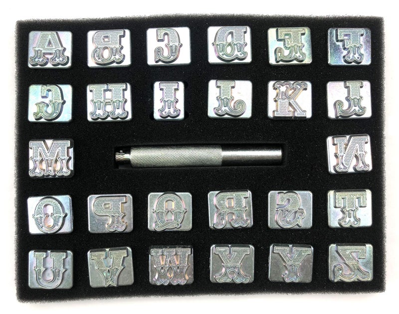 INNETOC 27 pcs 3/4″ 19mm A-Z Alphabet Letters and Pattern Stamping Punch Tools Set for Leathercraft, Belts, Saddle and Other Leather DIY Project (3/4″(19mm), Letter) - Image 3