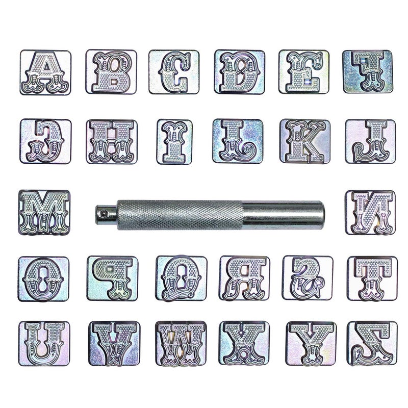 INNETOC 27 pcs 3/4″ 19mm A-Z Alphabet Letters and Pattern Stamping Punch Tools Set for Leathercraft, Belts, Saddle and Other Leather DIY Project (3/4″(19mm), Letter) - Image 4