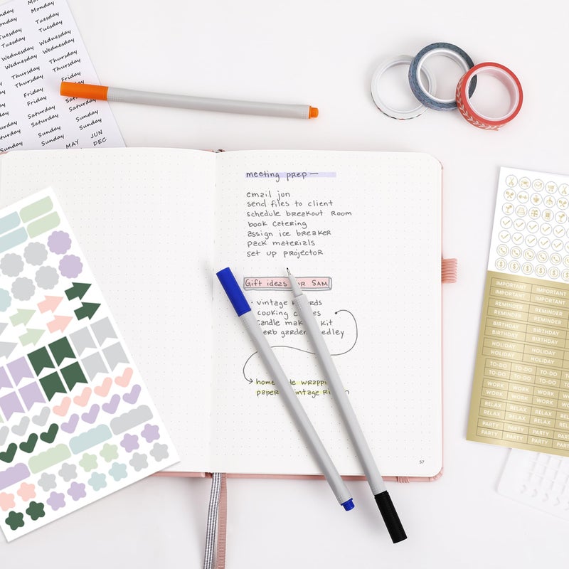 &And Per Se ⩓ Per Se Dotted Journal Kit, Dotted Journaling Supplies & Stationary Set, 176 Numbered Pages A5 Leather Hardcover Dot Notebook with Stencils Stickers Pens Accessories (Dark Blue) - Image 3