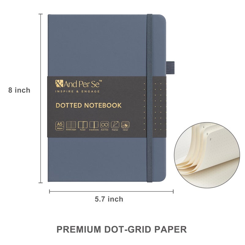 &And Per Se ⩓ Per Se Dotted Journal Kit, Dotted Journaling Supplies & Stationary Set, 176 Numbered Pages A5 Leather Hardcover Dot Notebook with Stencils Stickers Pens Accessories (Dark Blue) - Image 2