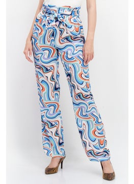 Women Regular Fit Abstract Palazzo Pants, Blue Combo