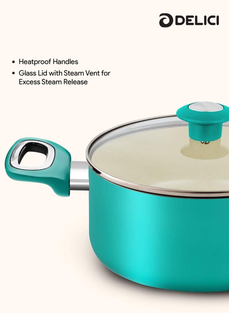 ديليتشي طقم أواني طهي ديليتشي سيراميكية غير لاصقة، 8 قطع (NCC8TG) | توزيع سريع ومتساوي للحرارة | أداء فائق مانع للالتصاق 10 مرات | سهل التنظيف | غير سام | متوافق مع الغاز والهالوجين والسيراميك والألواح الساخنة | يشمل طواجن، قدر، مقلاة، وملعقة نايلون - أخضر تركي - Image 5