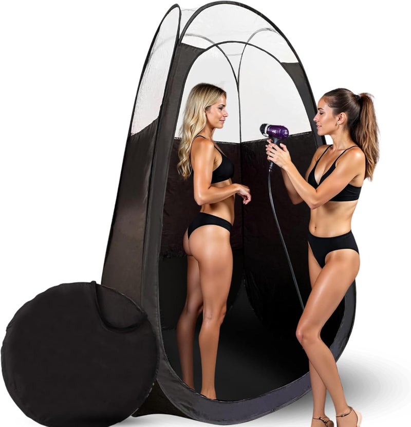 KobbTan Large Deluxe Spray Tan Tent Pop Up Tent Portable Tanning Booth with Carry Case Clear Window for Perfect Spray Tanning Extraction Fan Opening Easy Clean Spray Tan for Home Salon