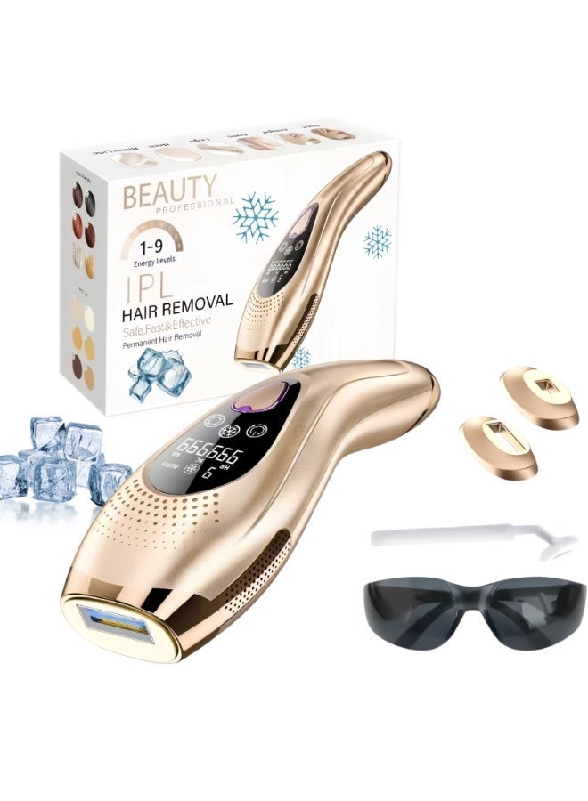 ETG IPL Hair Removal Device, 3-in-1 for Permanent Hair Removal, Skin Rejuvenation & Acne Treatment, 9 Energy Levels with Freezing Cooling Tech, 2X Faster Flashes & 2 Replaceable Heads - Image 1