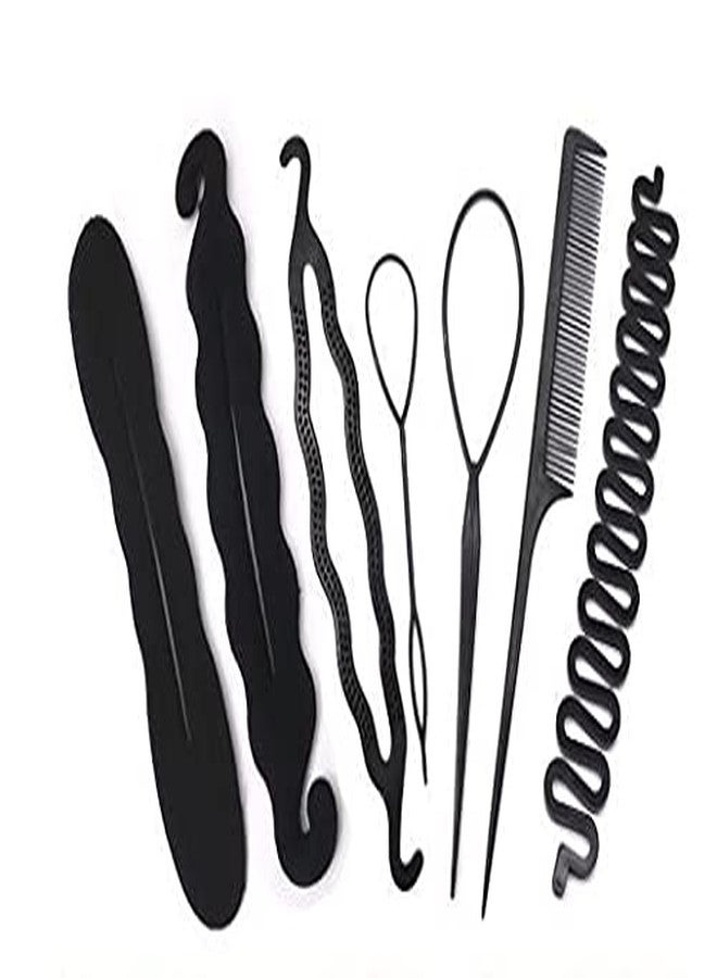 ASG Pack of 7 Items Combo Hair Styling Bun Maker Hair Tool Accessories for Girls & Women - Black - Image 1