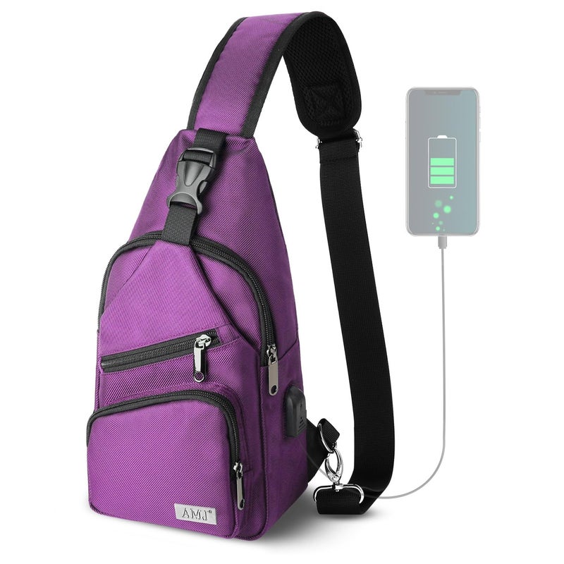 AMJ Crossbody Sling Bag Men Women Casual Shoulder Backpack Chest Daypack Satchel for Hiking Travel Small Purple - Image 2