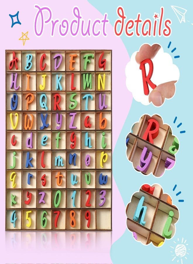 Blulu 248 Pcs 1 Inch Wood Alphabet Letters Numbers Blank Unfinished Wooden Letters Numbers for Crafts with Rustic Storage Tray for Spelling Learning Education Back to School Gifts(Mixed Color) - Image 3