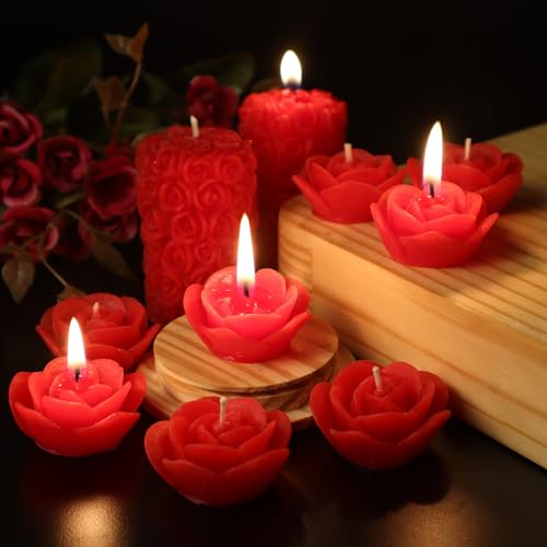 Shraddha Creation Scented Candles For Home Decor, Rose Fragrance, Pillar Shape And Floating Combo, Red Color, Pack Of 10, 4 X 7 Centimeters - Wax - Image 4