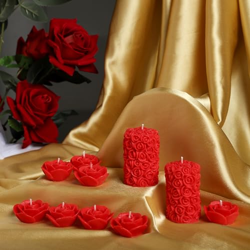 Shraddha Creation Scented Candles For Home Decor, Rose Fragrance, Pillar Shape And Floating Combo, Red Color, Pack Of 10, 4 X 7 Centimeters - Wax - Image 5