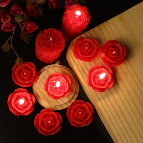 Shraddha Creation Scented Candles For Home Decor, Rose Fragrance, Pillar Shape And Floating Combo, Red Color, Pack Of 10, 4 X 7 Centimeters - Wax - Image 3