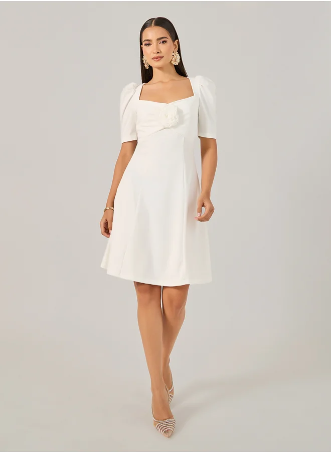 ستايلي Corsage Detail Puff Sleeves A-Line Mini Dress