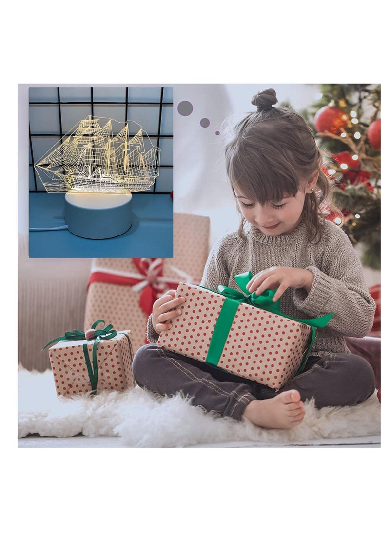 SYOSI 3D Night Light Led Lamp USB Powered Base with 3 Color Changing Led for Kids Bedside Table Lamp Decoration Gift for Lover Boys Girls Birthday Toys(Sailboat) - Image 2