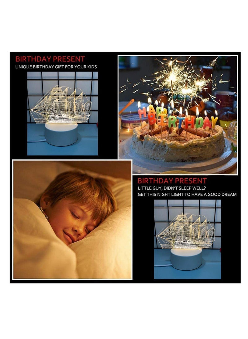 SYOSI 3D Night Light Led Lamp USB Powered Base with 3 Color Changing Led for Kids Bedside Table Lamp Decoration Gift for Lover Boys Girls Birthday Toys(Sailboat) - Image 3
