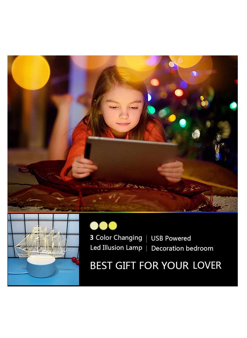 SYOSI 3D Night Light Led Lamp USB Powered Base with 3 Color Changing Led for Kids Bedside Table Lamp Decoration Gift for Lover Boys Girls Birthday Toys(Sailboat) - Image 4