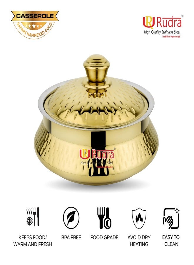 Rudra Safari Hammered Gold Double Walled Stainless Steel Casserole, | PU Insulated | Hot & Cold | Hygiene | Odourless|Easy to Carry| (1.5 Litres) - Image 2