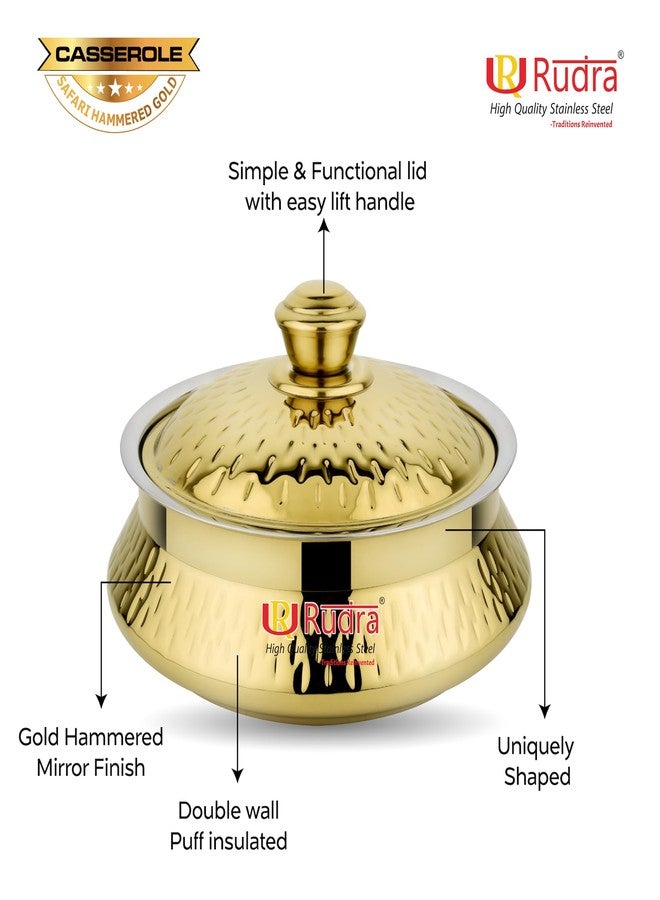 Rudra Safari Hammered Gold Double Walled Stainless Steel Casserole, | PU Insulated | Hot & Cold | Hygiene | Odourless|Easy to Carry| (1.5 Litres) - Image 3